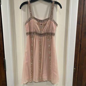 SUE WONG Nocturne Blush Art Deco Beaded Shift Dress | Size 4